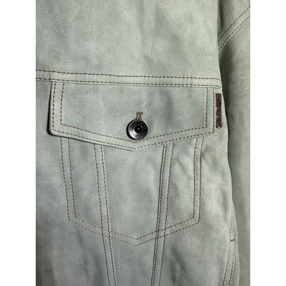 Brunello Cucinelli Mint Green Suede Leather Pocket Jacket Green Women’s Size 40 - Picture 6 of 10